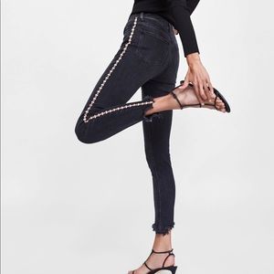 BRAND NEW Zara Dark Jeans w/ outseam embellishnent